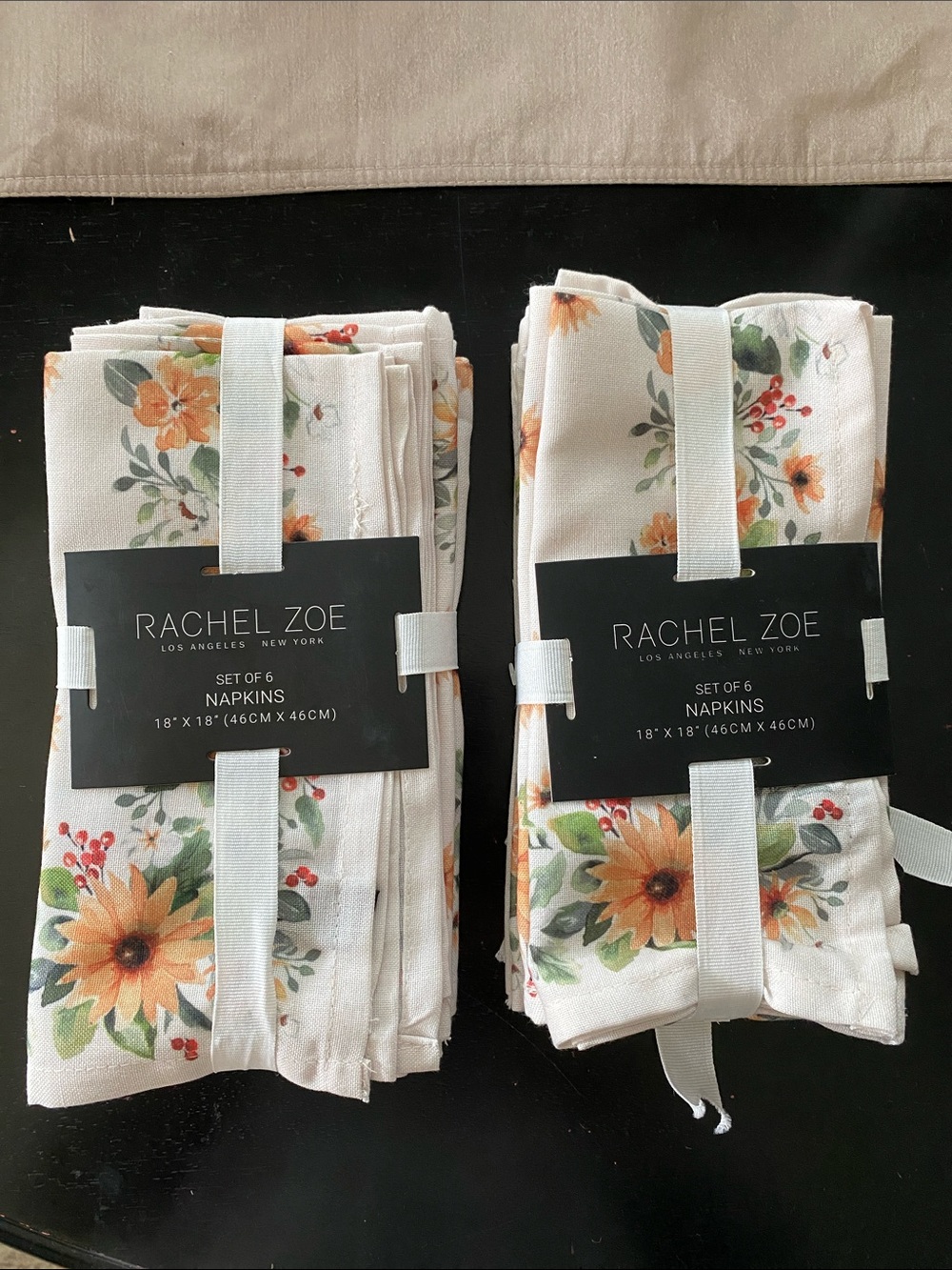 Rachel Zoe Napkin Set with Orange Floral & Green Foliage (Set of 6)